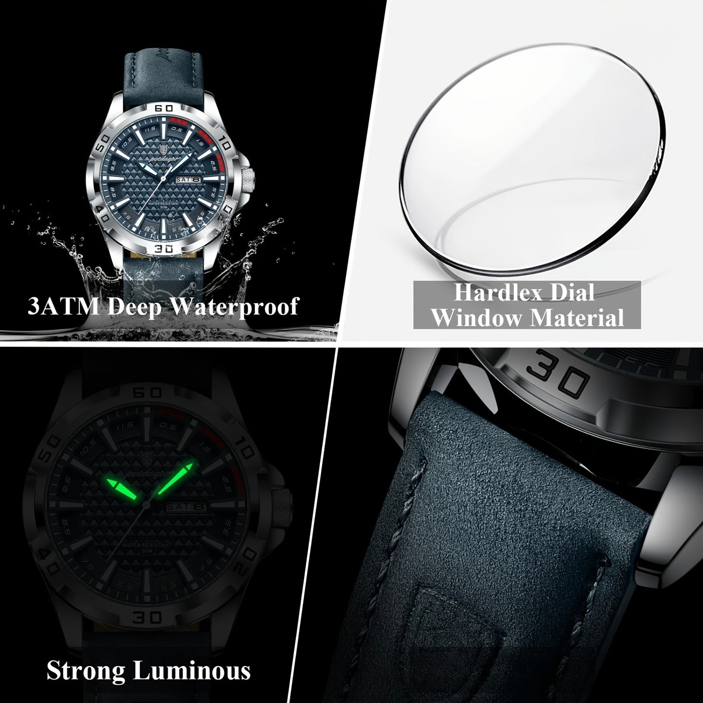 POEDAGAR Men's Casual Quartz Watch with Date & Waterproof