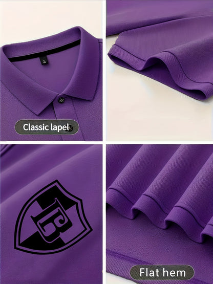 Men'S Fashion Short-Sleeve POLO Shirt | Contrast Rib-Knit Collar with 3D High-Frequency Print | Casual Style, Regular Fit, Summer Season - ayq
