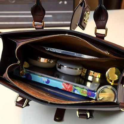 Vintage Floral PU Handbag for Women with Zipper Closure