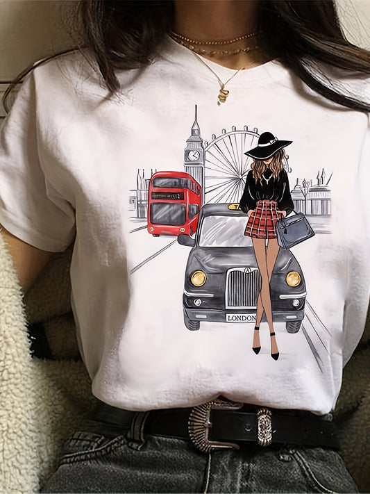 Women's Casual Loose Fit T-Shirt with Pattern, Cotton Blend