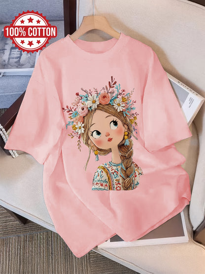 Women's Casual Cotton Graphic Print T-Shirt for Spring & Summer