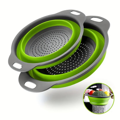 1/2 Set Round Silicone Kitchen Drain Basket Set Collapsible Funnel - 1 Large, 1 Small, Very Suitable for Draining Pasta, Vegetables and Fruits