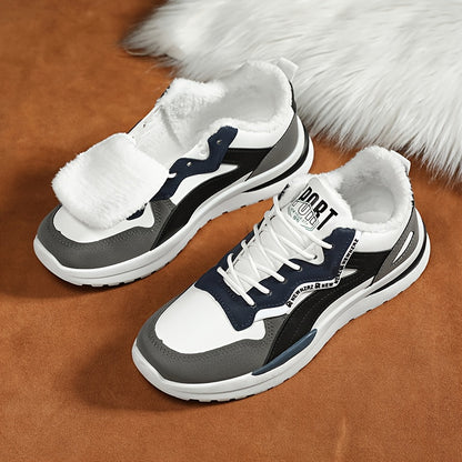 Men's Winter Warm Thermal Insulated Snow Boots - Low-Top -like Upper, Slip-Resistant Rubber Sole, Cushioned Arch Support & Traction Tread for Hiking, Walking, Casual Outdoor - All-Terrain Winter Shoes for Men (Black/White/Gre