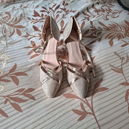 Women's Elegant Beige Pointed-Toe High Heel Pumps - Comfortable Block Heel Wedding  Party Shoes with Golden-Tone Straps, Breathable Fabric Upper  Cushioned PU Lining for Spring/Summer, Shoes for Wedding, Formal Footwear, So