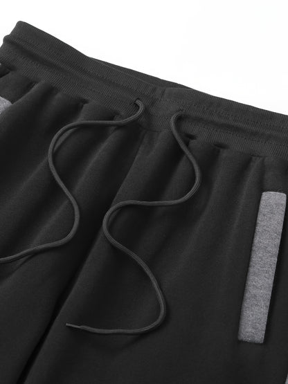 Men'S Casual Sports Hoodie Two-Piece Set with a Color-Blocked Design, Featuring a Zip And Drawstring Waist, Suitable for Jogging in All Seasons