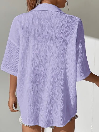Women's Casual Solid Color Short Sleeve Polo Shirt for Summer