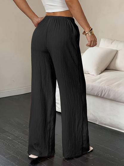 Women's Casual Wide Leg Pants with Elastic Waist and Pockets