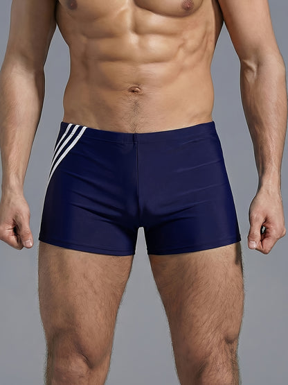 Men's Slim Fit High-Stretch Stripe Drawstring Swim Trunks