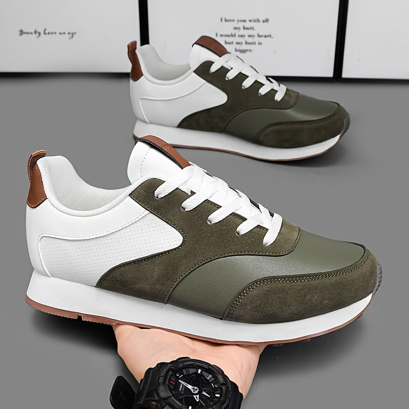 Men'S Breathable Athletic Sneakers - Lightweight, Soft, Non-Slip Running Shoes with EVA Sole for Sports, Travel  Casual Wear - White  Brown Two-Tone Design, Lace-Up Low Tops, All-Season Comfort, Sports Footwear, Sleek Sport