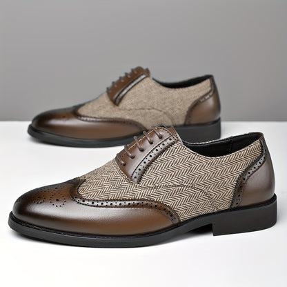 Men's Casual Business Brogue Shoes, Lace-Up Low-Top Loafers