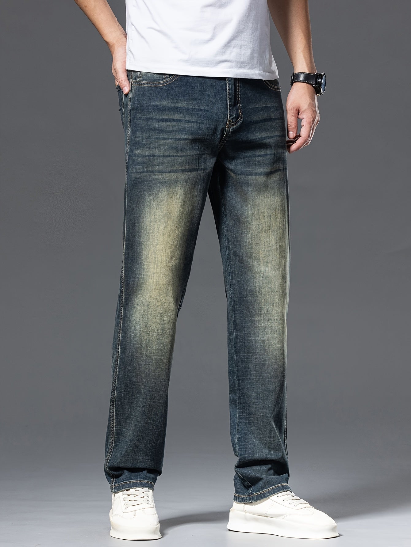 Geng Yuanshi High-End Summer Men's Jeans New Trend Fashion Straight-Leg Light Business Stretch Denim Pants