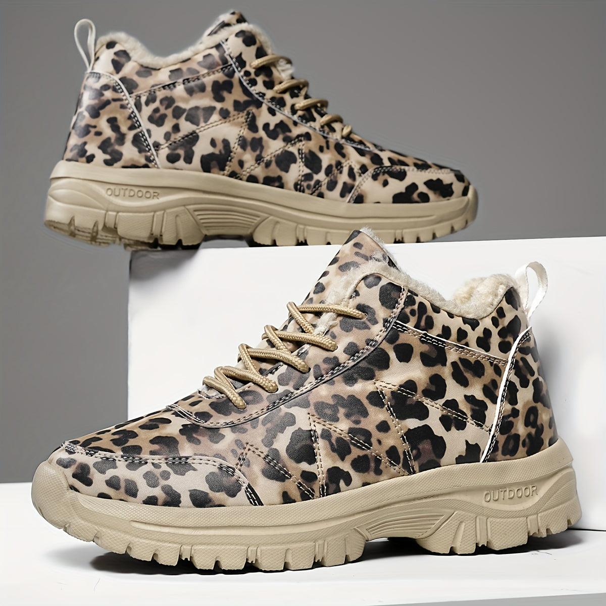 Women'S Winter Snow Boots - Thickened Fleece-Lined High-Top Outdoor Shoes with Leopard Print, Lightweight & Durable MD Sole for Cold Weather, Hiking, and Casual Wear, Winter Boots, Hiking Footwear, Stylish Winter Footwear, Pl