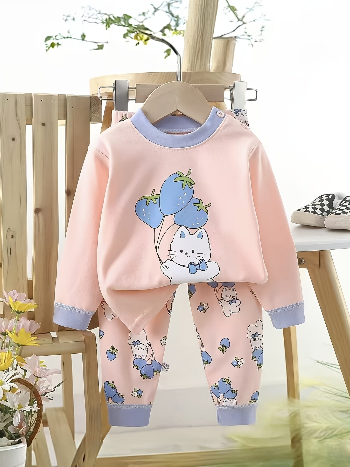 Girls' Cotton Autumn/Winter Underwear Set with Cartoon Print