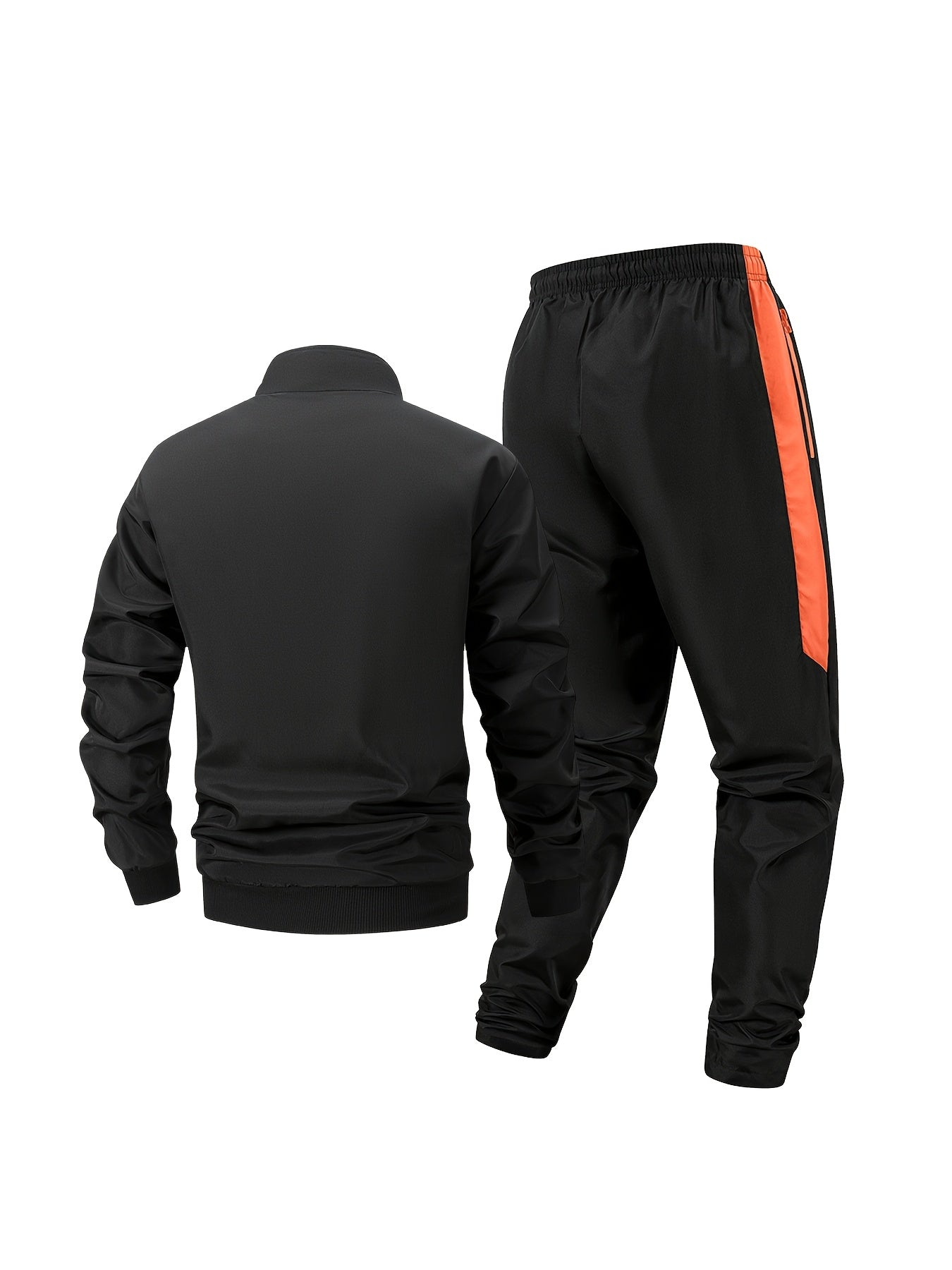 Men's Color Block Sportswear Set with Stand Collar Jacket & Pants