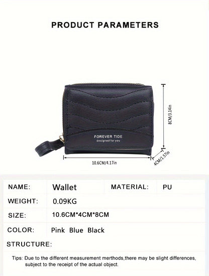 2024 New Women'S Short Wallet, Korean Style Zippered Coin Purse, Simple Design, Tri-Fold Multifunctional Faux Leather Card Holder.