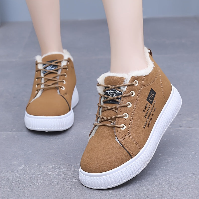 Women's Winter Snow Boots with -Like Collar & Plush Lining - Anti-Slip PVC Sole, Thick Warm Brown/Beige Synthetic Upper - s/ Compatible for Ice, Snow, Slush - Cold Weather Traction