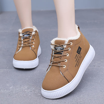 Women's Winter Snow Boots with -Like Collar & Plush Lining - Anti-Slip PVC Sole, Thick Warm Brown/Beige Synthetic Upper - s/ Compatible for Ice, Snow, Slush - Cold Weather Traction