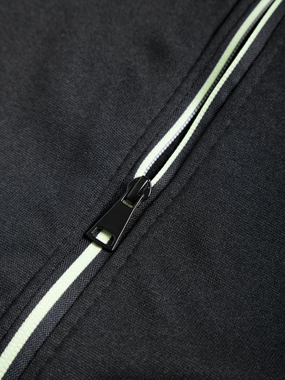 Men'S Stand Collar Zipper Jacket, Fashion Solid Color, Long Sleeve, Fleece, Soft, Casual, Polyester, with Zipper Pocket, for Daily, Sports, Fitness