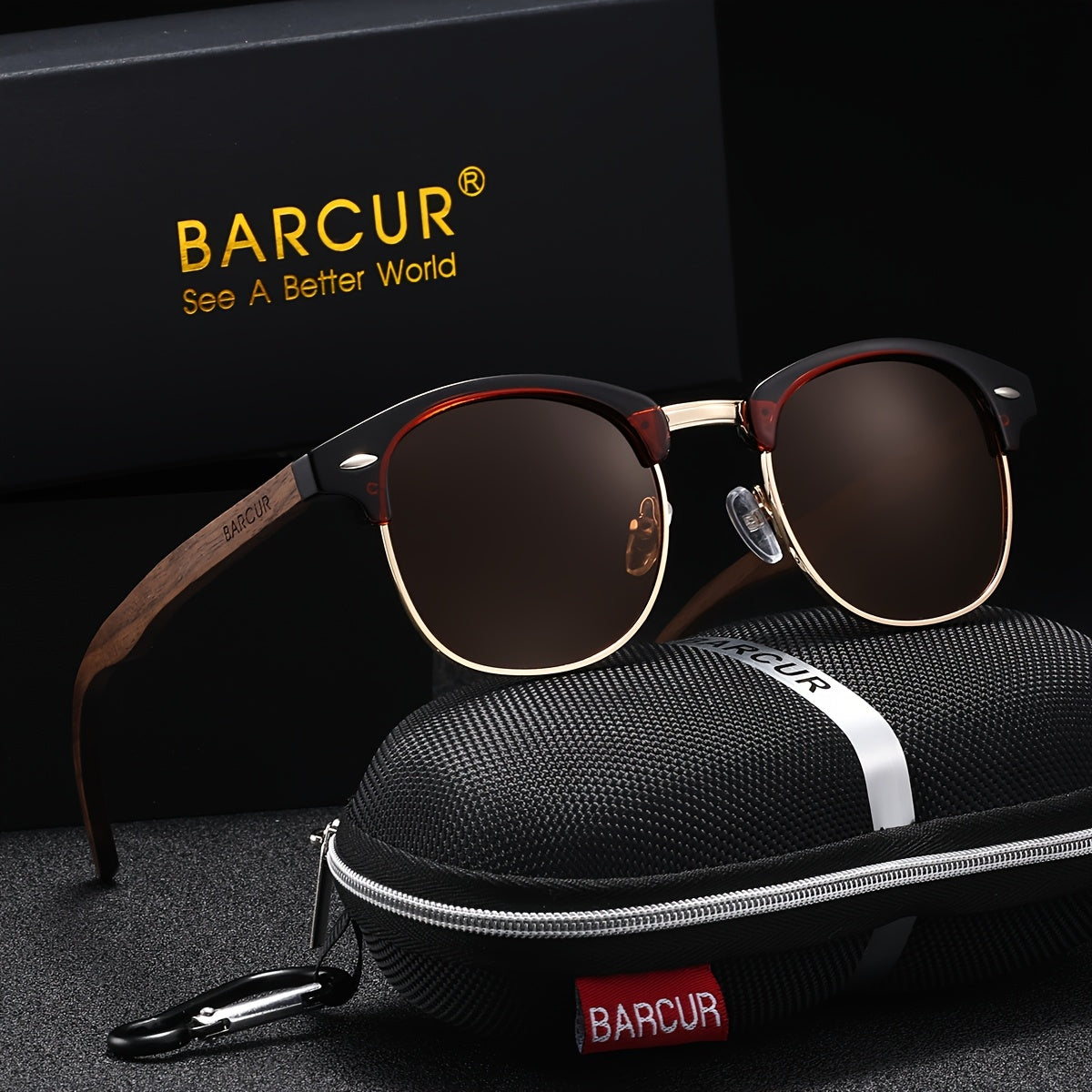 Vintage Polarized Square Sunglasses with Walnut Wood Legs