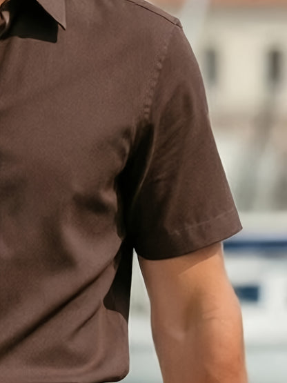 Men's Casual Lapel Short Sleeve Shirt & Elastic Waist Trousers Set