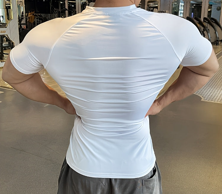 Men'S Slim-Fit Quick-Dry Athletic T-Shirt - Breathable, Stretchy, Solid Color Crew Neck Tee for Gym, Casual Summer Wear, Gym Apparel   Trendy Men'S Tee   Quickdry Materia