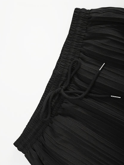 Men's New Trendy Textured Wave Stripe Short Sleeve Long Pants Casual Suit