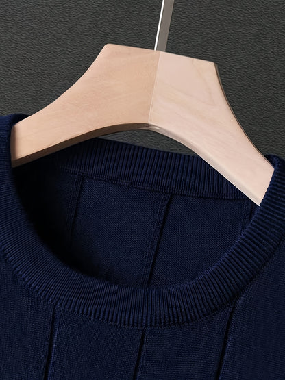 Men's Casual Ribbed Knit Sweater with Crew Neck