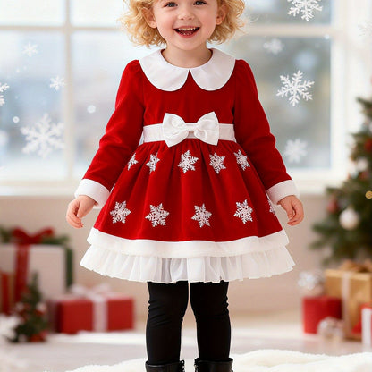 'S Christmas Snowflake Print Dress - Red & White Holiday Party Outfit with Flared Skirt, Long Formal dress for Christmas, New Year's, Winter - Easy-to-Wear Standalone or Layered Look with Coats/B Jackets - Fall/Winter Clothin