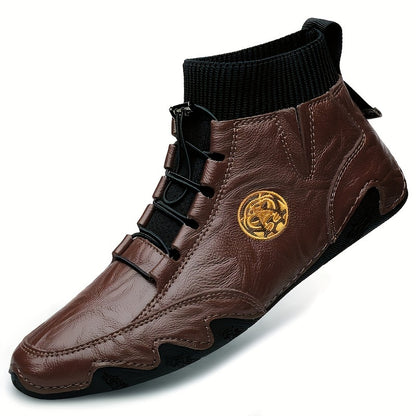 Men's Casual Lace-Up Ankle Boots in Split Leather