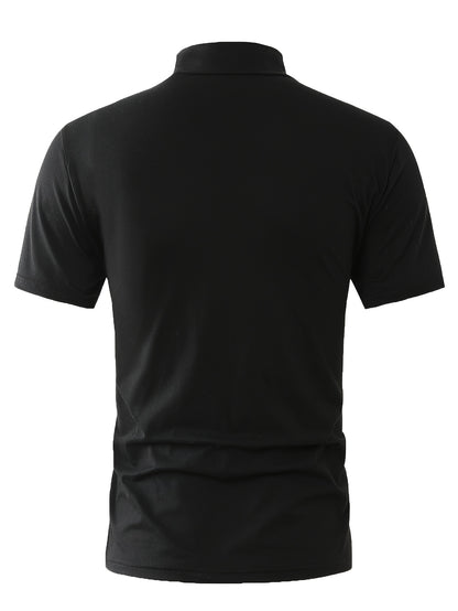 Men's Summer New Basic Solid Color Fashion Simple High-End Casual Sport Comfortable High-Neck Short-Sleeve Top - ayq