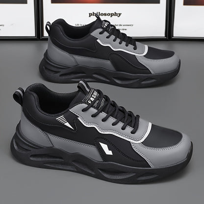 Men's Retro Sporty Casual Sneakers - Low-Top Breathable PU Upper, Cushioned EVA Insole  Durable PVC Outsole - All-Season Comfort for Daily Wear, Running  Casual Outings - Black