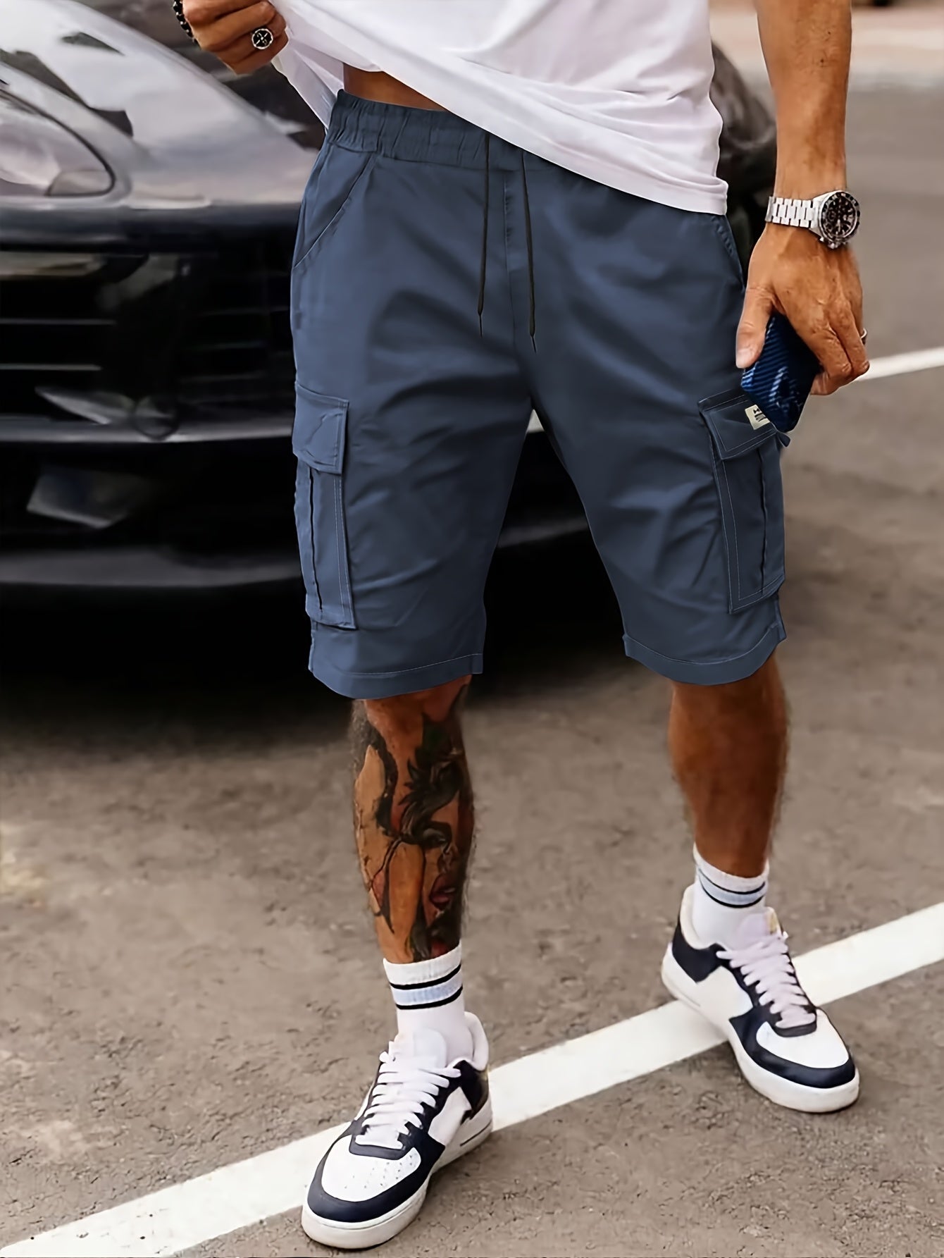 Men's Casual Summer Cargo Shorts with Elastic Waist and Pockets