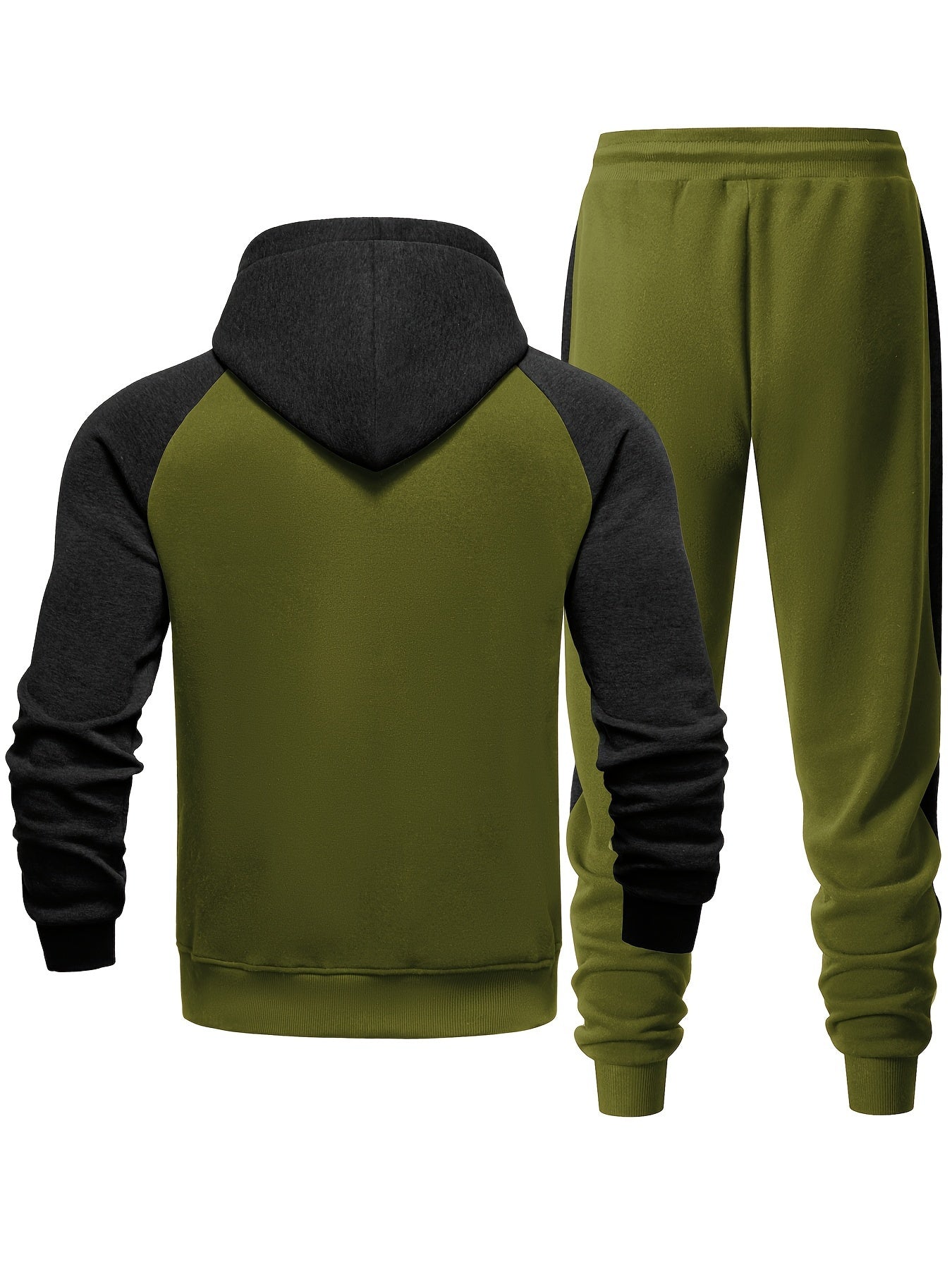 Men'S Casual Sports Hoodie Two-Piece Set with a Color-Blocked Design, Featuring a Zip And Drawstring Waist, Suitable for Jogging in All Seasons
