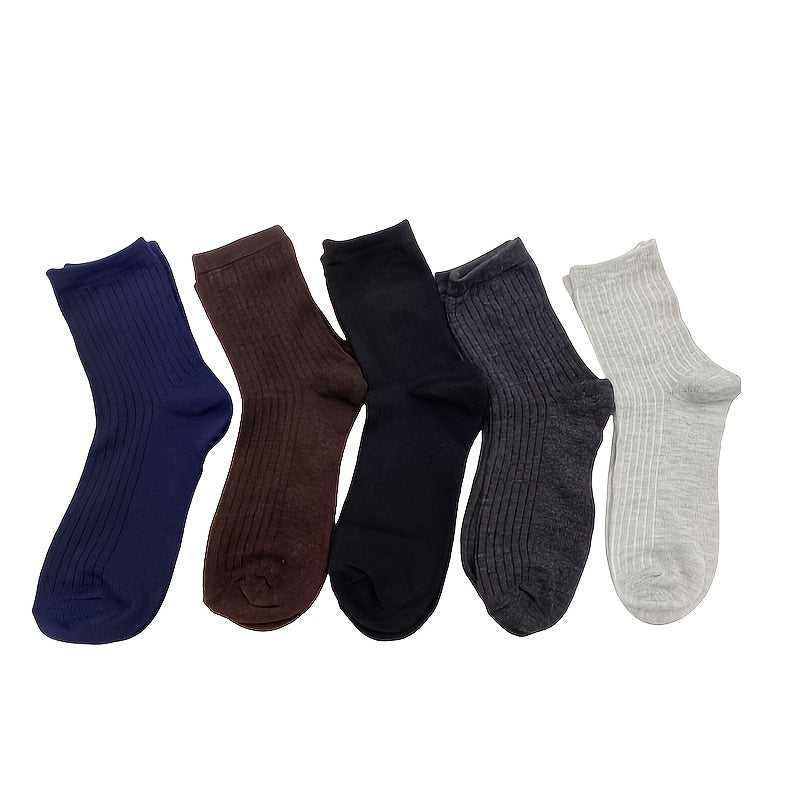 Men's Solid Color Crew Socks, Sweat-Absorbent & Breathable