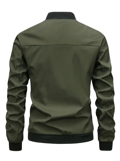Men's Stylish Windproof Jacket - Solid Color, Stand Collar, Zip-Up with Pockets, Lightweight Polyester for All Seasons, Casual & Outdoor Wear, Allseason Jacket | Zipup Jacket | Polyester Jacket, Windbreaker Jacket