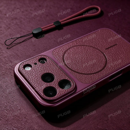 Luxury Retro Faux Leather Magnetic Phone Case with Lanyard for iPhone