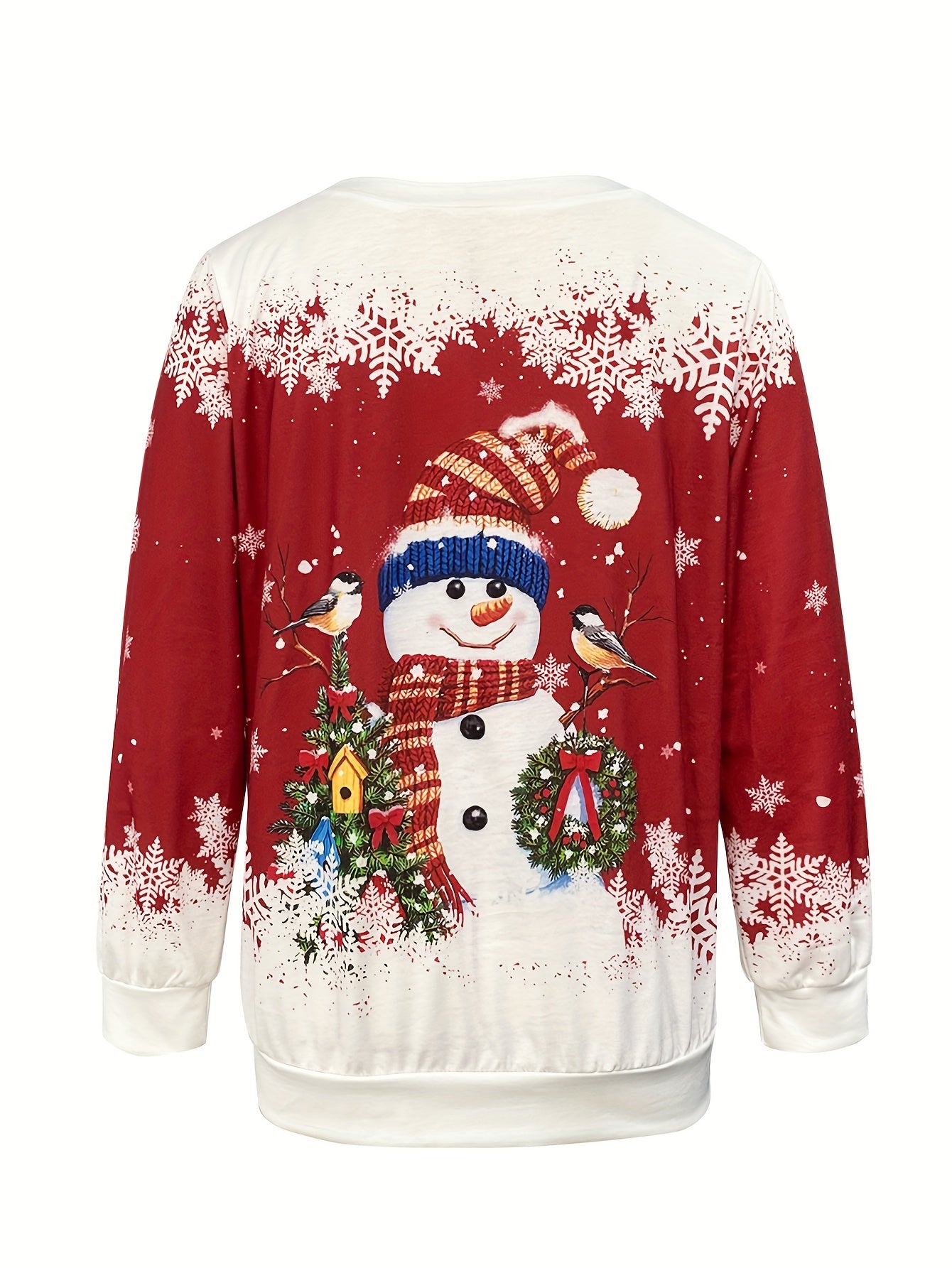 Christmas Snowman Print Sweatshirt, Casual Long Sleeve Crew Neck Sweatshirt For Fall & Spring, Women's Clothing