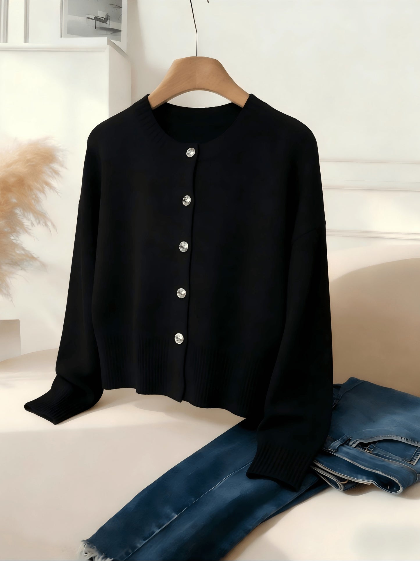 Women's Cozy Viscose Cardigan with Floral Button Detail