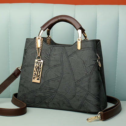 Luxury Women's Black Striped Crossbody Handbag with Detachable Strap