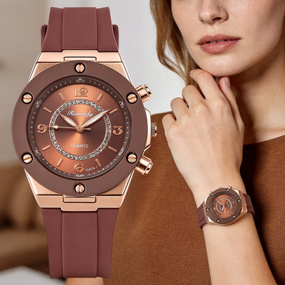 Women’s Silicone Strap Quartz Watch with Large Round Dial