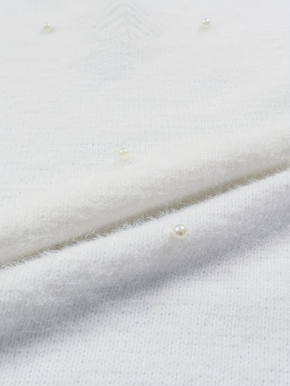 Plus Size - Women'S Cozy Yellow V-Neck Sweater with Pearl Buttons & Fleece-Lined Cuffs - Asymmetrical Hem, Geometric Pattern, Casual Winter Pullover for Casual Attire, Winter Apparel | Vneck Sweater | Pearl Button Details, Sw