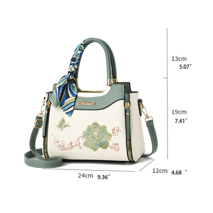 Embroidered Colorful Wo 'S Handbag with Random Scarf Color, Business Spring/Summer Date, Casual Travel, Mother'S Day Gift, Large Capacity, Middle-Aged, Commuting, Contrast Color