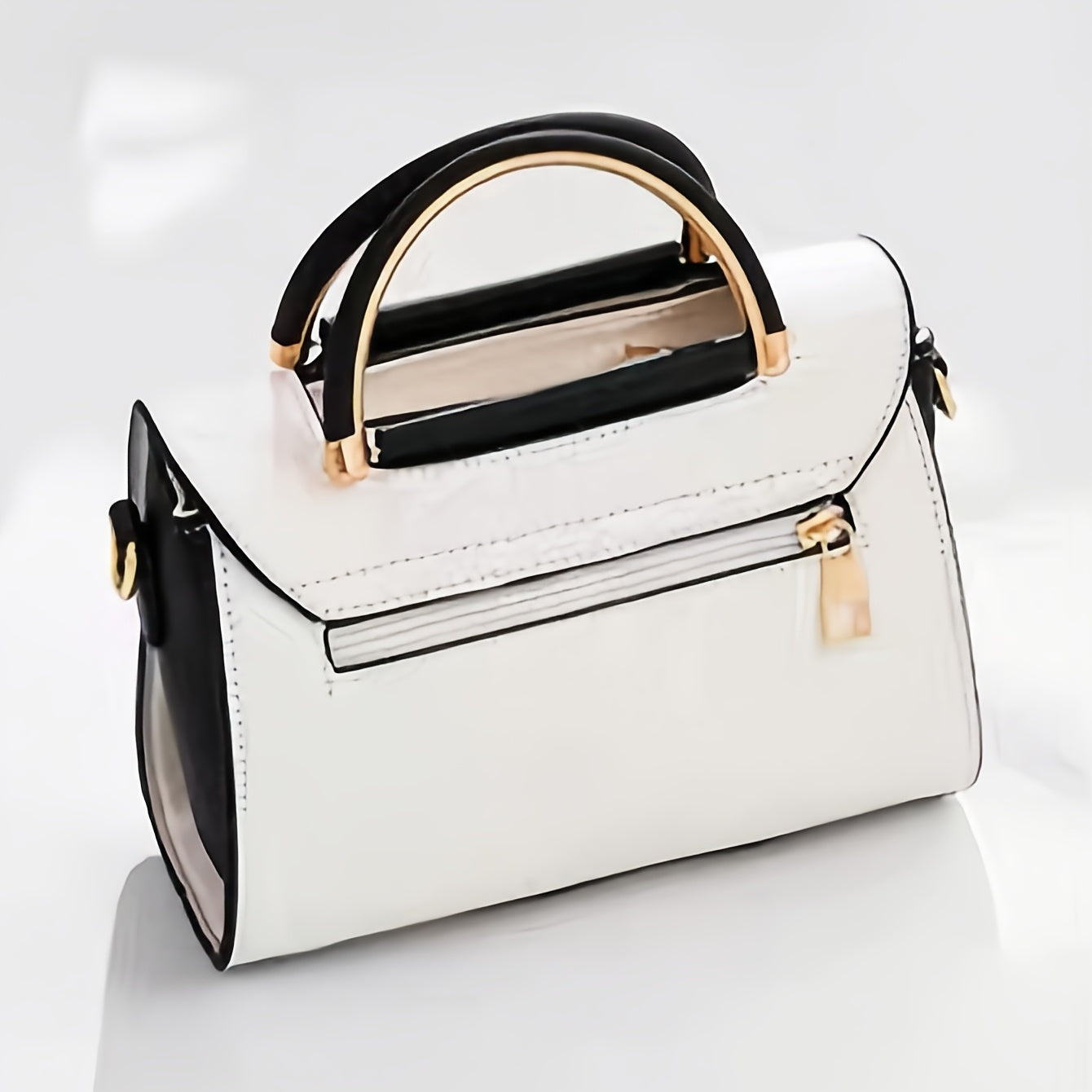 Wo White Synthetic Mini Handbag & Crossbody Handbag-Purse - Golden-Tone Hardware, Black-Tipped Strap, Zipper Closure, Multi-Compart T Handbag - Elegant Everyday for, Parties, (Pink/) - Synthetic Hand