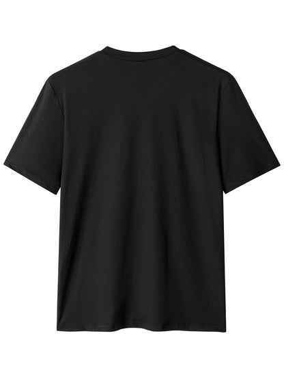 Men's Lightweight Black V-Neck T-Shirt with Seagull Print - Casual Short Sleeve Summer Top, Breathable  Stretchy Fabric, Perfect for Casual Attire or Beach Outings, Outdoor Activity Shirt   Simple Style Tee   Durable Casualw