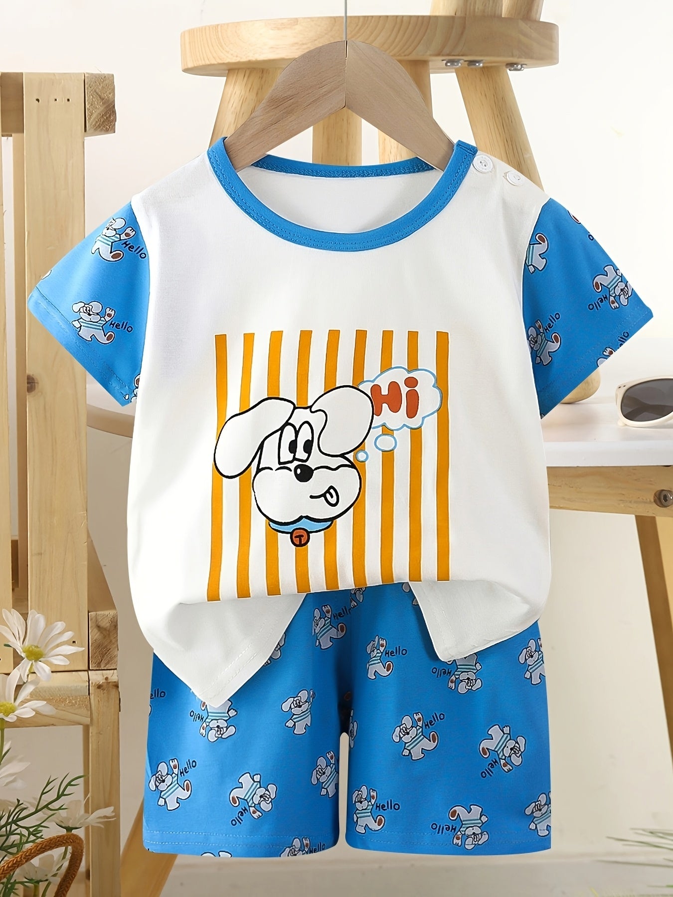 Kids Summer Cotton T-Shirt & Shorts Set with Animal Print