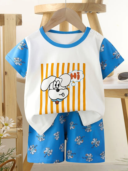 Kids Summer Cotton T-Shirt & Shorts Set with Animal Print