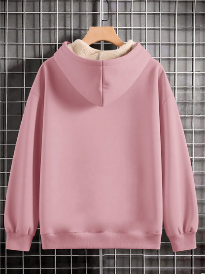 Women'S Plush Fleece-Lined Hooded Sweatshirt with Bear Print & Zipper Closure - Cozy Winter Warmth, / Color Block Design, Soft Fleece Fabric, Casual Pullover for Fall & Winter, Autumn Winter Apparel | Hooded Sweatshirt | Zipp