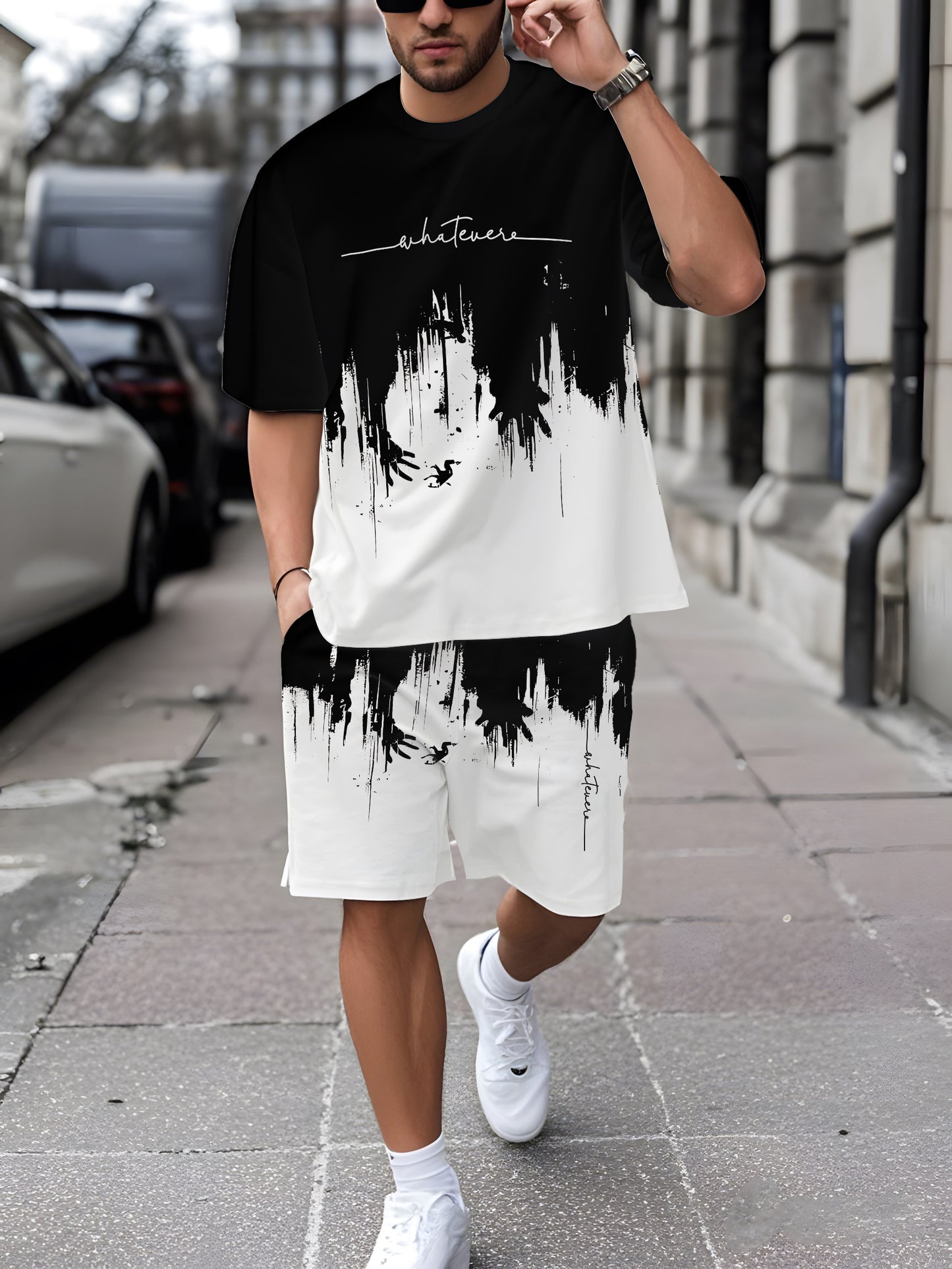 Men'S Print Short-Sleeve T-Shirt And Shorts Set, Breathable Outdoor Casual Sports Outfit, Summer 3D Print Set for Adult Men.