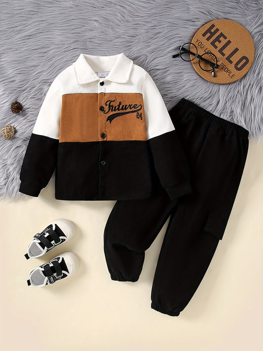 Boys' Fall-Winter Corduroy Bomber Jacket & Pants Set