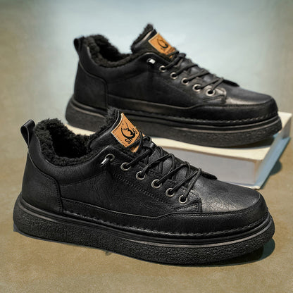 Men'S Winter Hiking Shoes - Cold Weather Traction Outdoors, Lace-Up Ankle Support, Cushioned EVA Insole - Synthetic Faux Upper - All-Terrain Traction for Snow, Ice, Mud - Low-Top Design - Black/Brown - Ideal for Hiking, Urban